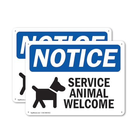 Signmission Service Animals Welcome, 14 in W x Rectangle, Aluminum OS-2PACK-NS-A-1014-L-16556